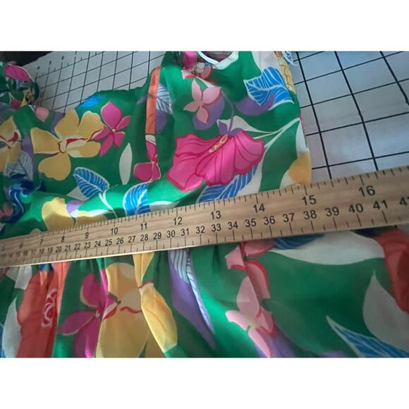 Green Floral Chiffon Sleeveless Ruffle Maxi Dress Feminine cottage core Sz L - Picture 14 of 14